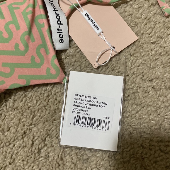 Self-Portrait Green Logo Print Bikini Top - Picture 3 of 3